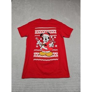 Disney Mickey Mouse Tshirt Adult Small Christmas Red Short Sleeve